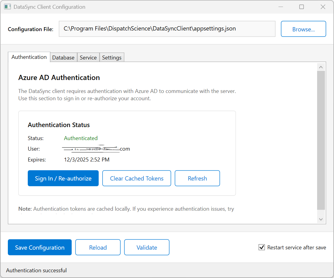 Configuration Tool Authentication Success